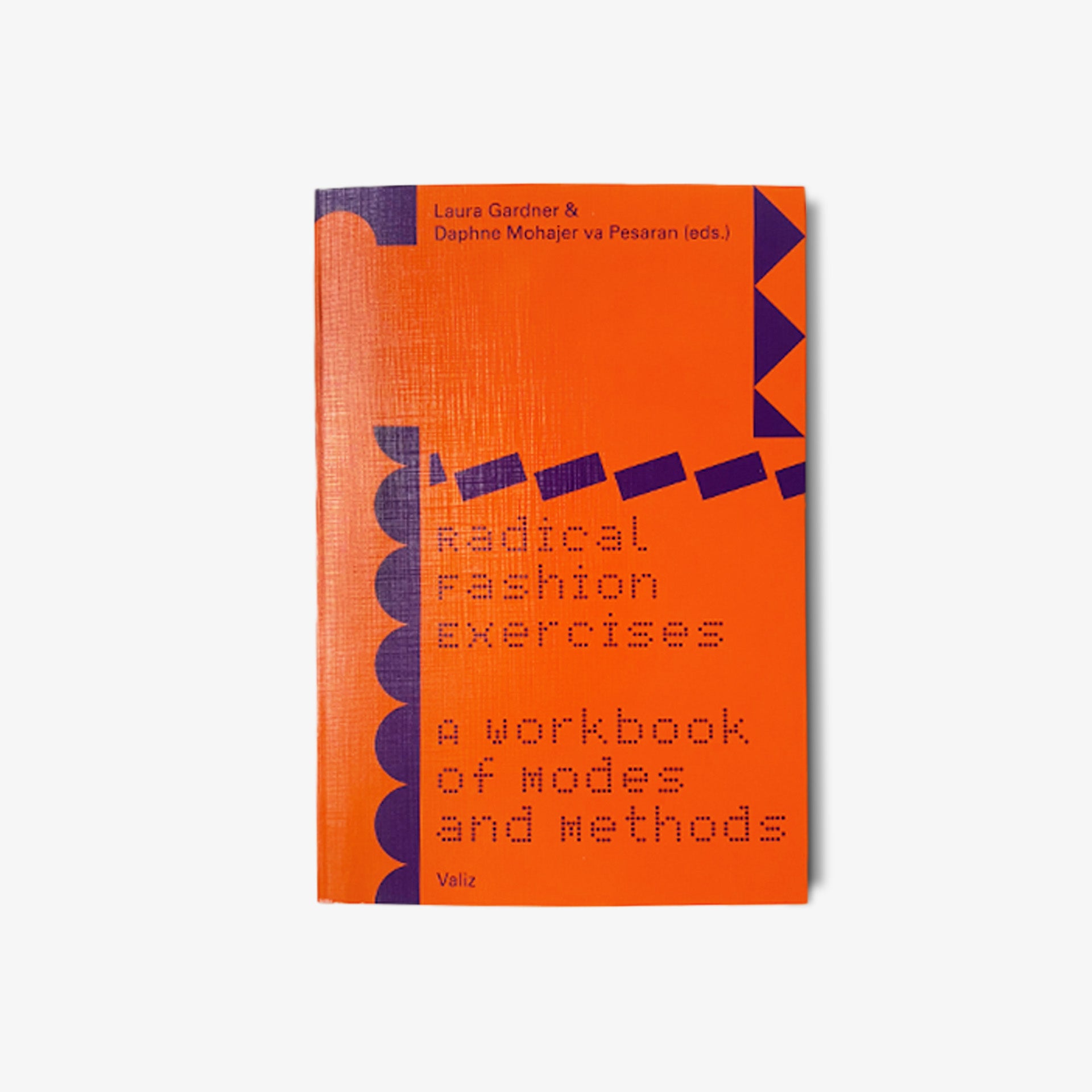Book titled 'Radical Fashion Exercises' with purple text on a orange background
